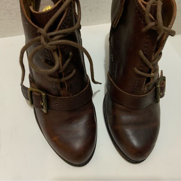 Fossil Charlene Ankle Boots Womens Size 7.5 Brown  Leather Lace Up Buckle Wedge - Picture 6 of 16